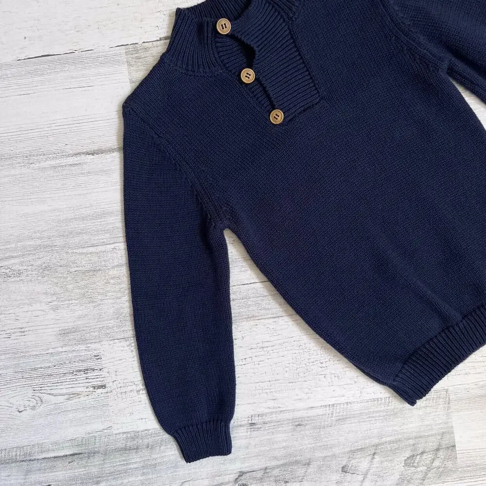 Appaman Boys Sweater Size 4T Navy Cotton Mock Neck Long Sleeve Ribbed Knit